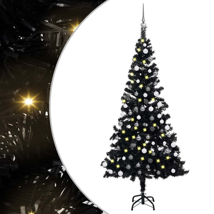 Artificial Pre-lit Christmas Tree with Ball Set Black 150 cm PVC