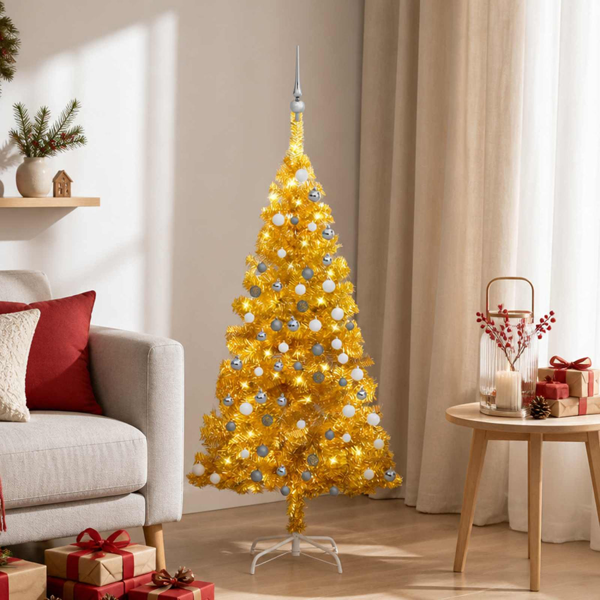 Artificial Pre-lit Christmas Tree with Ball Set Gold 120 cm PET