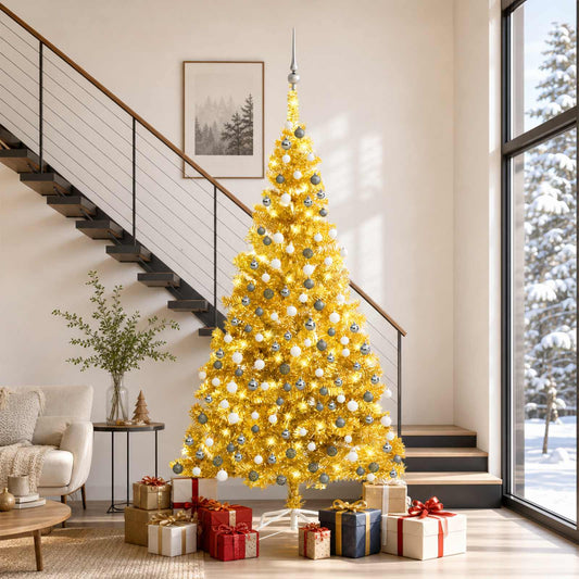 Artificial Pre-lit Christmas Tree with Ball Set Gold 240 cm PET