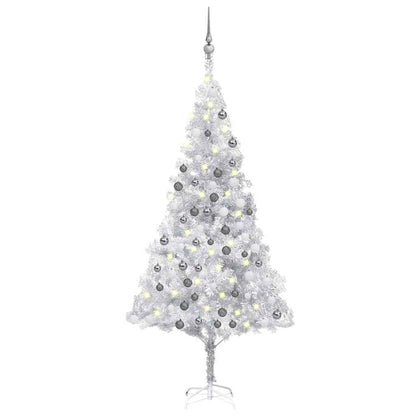 Artificial Pre-lit Christmas Tree with Ball Set Silver 180 cm PET