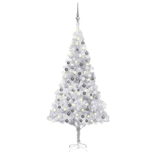 Artificial Pre-lit Christmas Tree with Ball Set Silver 180 cm PET