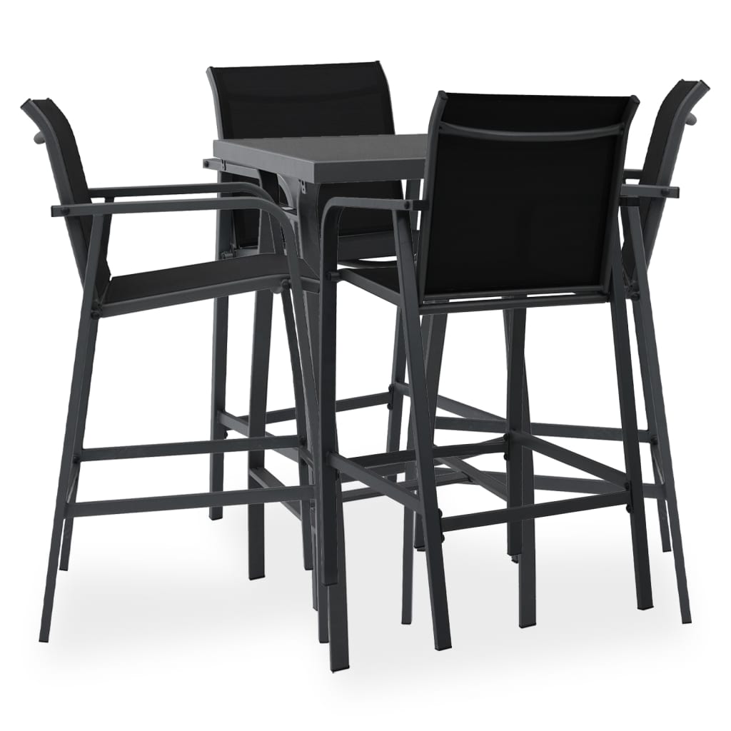 Garden Bar Set | Black and dark grey | Tempered glass, steel, textilene