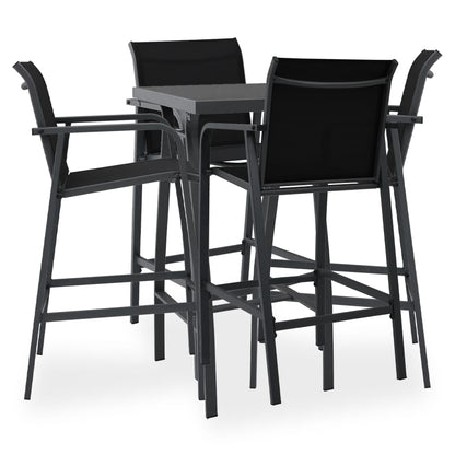 Garden Bar Set | Black and dark grey | Tempered glass, steel, textilene