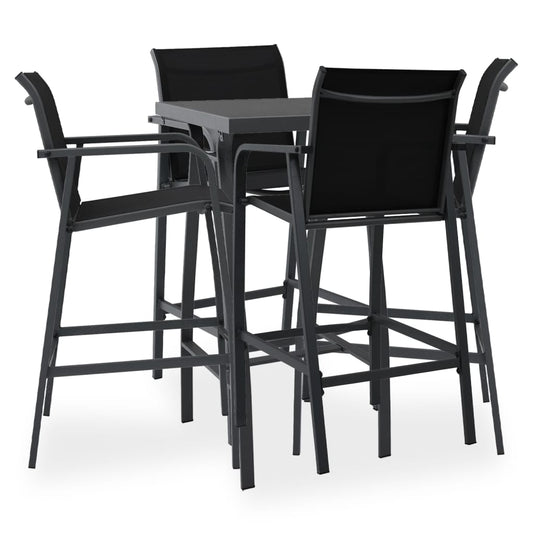 Garden Bar Set | Black and dark grey | Tempered glass, steel, textilene