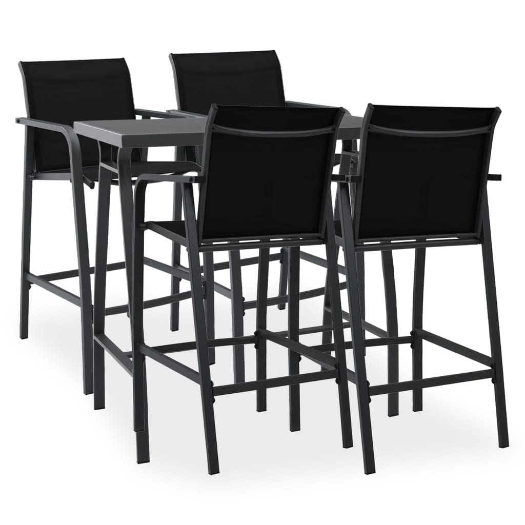 Garden Bar Set | Black and Dark Grey | Tempered glass, Steel, Textilene