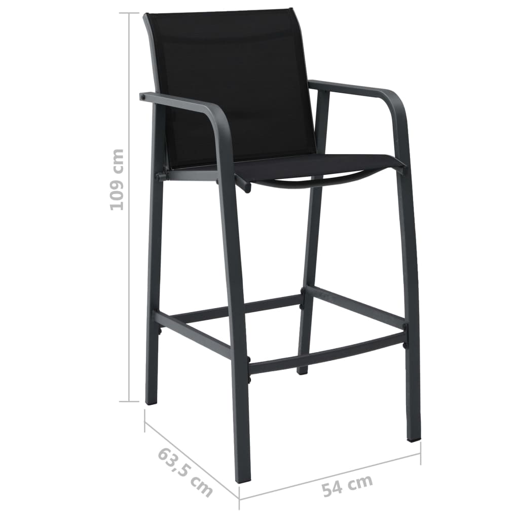 Garden Bar Set | Black and Dark Grey | Tempered glass, Steel, Textilene
