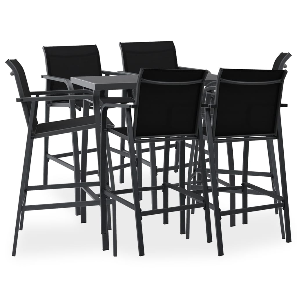 Garden Bar Set | Black and dark grey | Tempered glass, steel, textilene