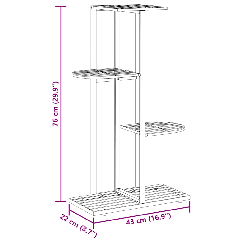 4-Floor Flower Stand 43x22x76 cm Black Metal