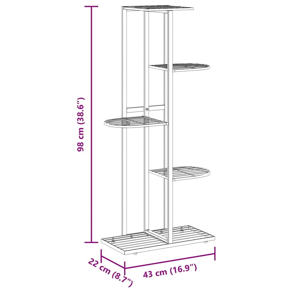 5-Floor Flower Stand 43x22x98 cm Black Metal