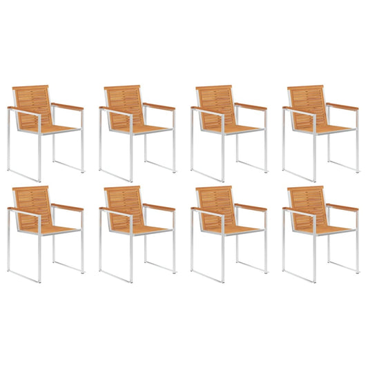 Garden Chairs 8 pcs Solid Acacia Wood and Stainless Steel