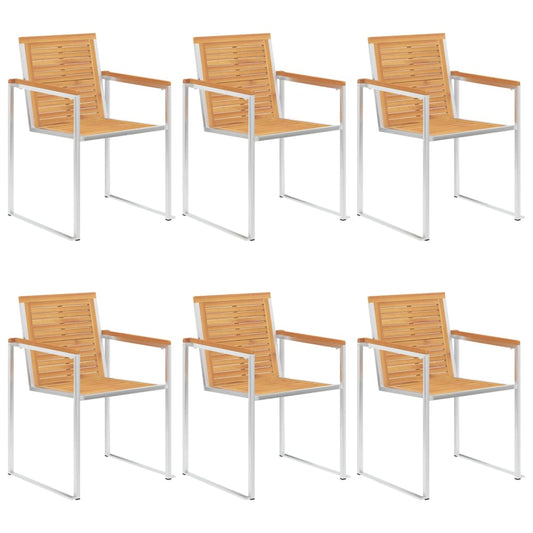 Garden Chairs 6 pcs Solid Teak Wood and Stainless Steel