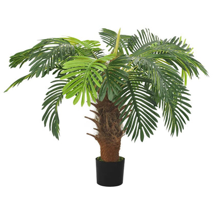 Close-up of the Artificial Cycas Palm with Pot 90 cm Green, highlighting the intricate details and variations of the green leaves.
