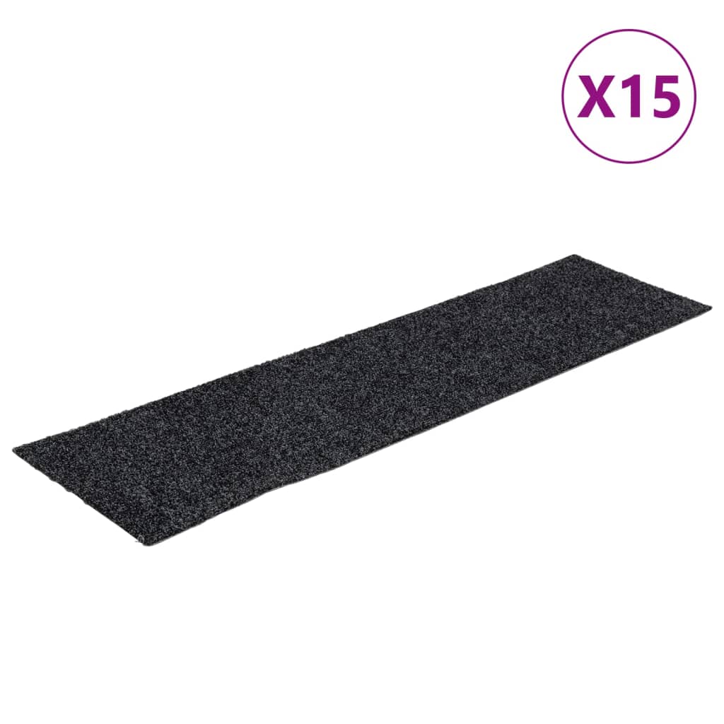 Stair Mats Self-adhesive 15 pcs 76x20 cm Dark Grey Rectangular