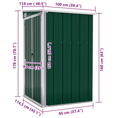 Wall-mounted Garden Shed Green 118x100x178 cm Galvanised Steel