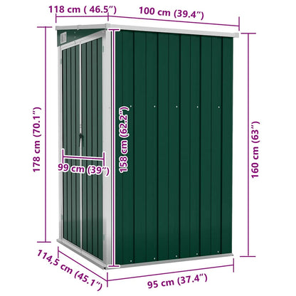 Wall-mounted Garden Shed Green 118x100x178 cm Galvanised Steel