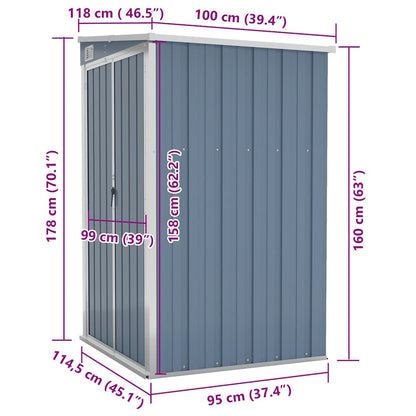 Wall-mounted Garden Shed Grey 118x100x178 cm Galvanised Steel