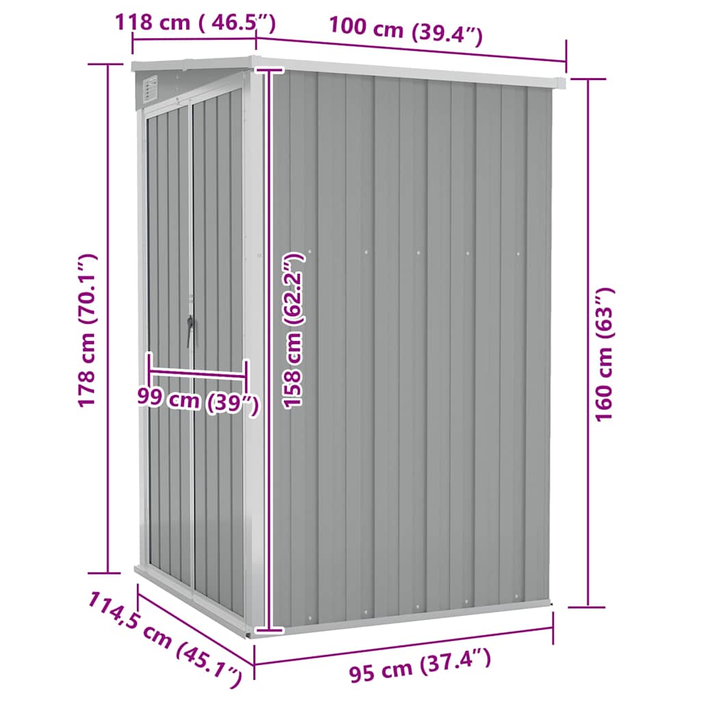 Wall-mounted Garden Shed Grey 118x100x178 cm Galvanised Steel