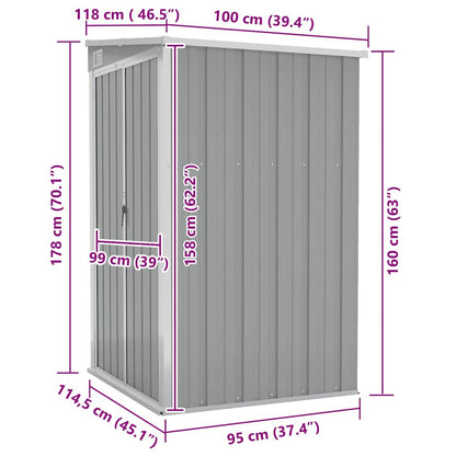 Wall-mounted Garden Shed Grey 118x100x178 cm Galvanised Steel