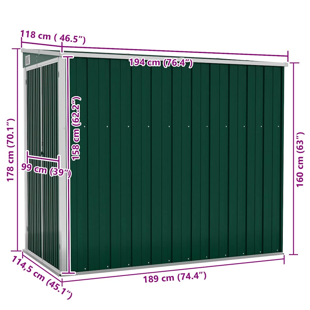 Wall-mounted Garden Shed Green 118x194x178 cm Galvanised Steel