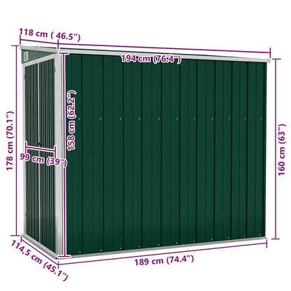 Wall-mounted Garden Shed Green 118x194x178 cm Galvanised Steel