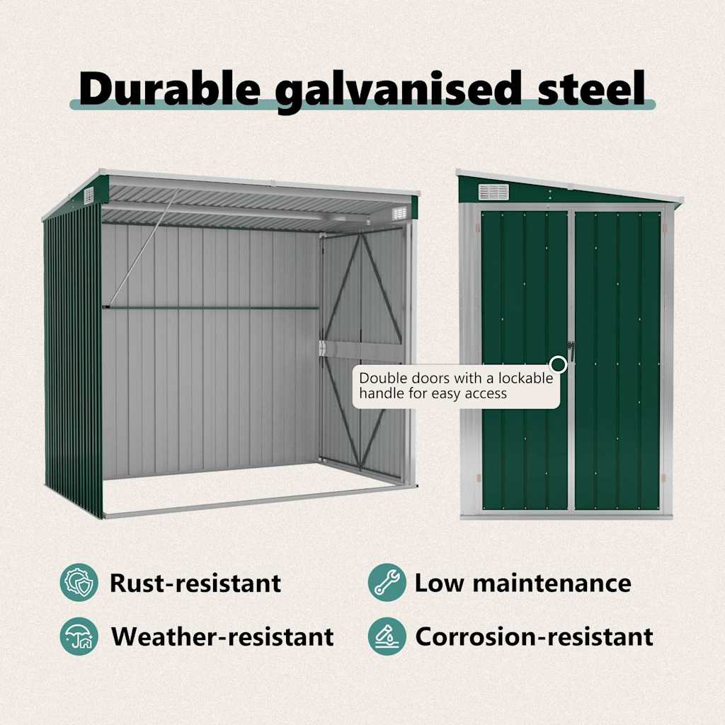 Wall-mounted Garden Shed Green 118x194x178 cm Galvanised Steel