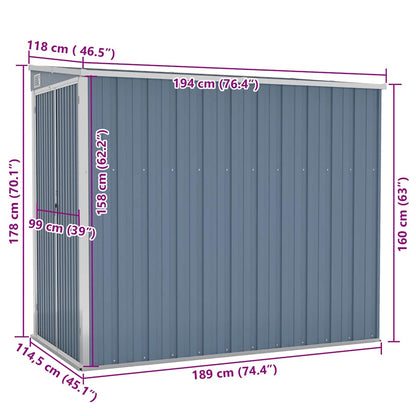 Wall-mounted Garden Shed Grey 118x194x178 cm Galvanised Steel