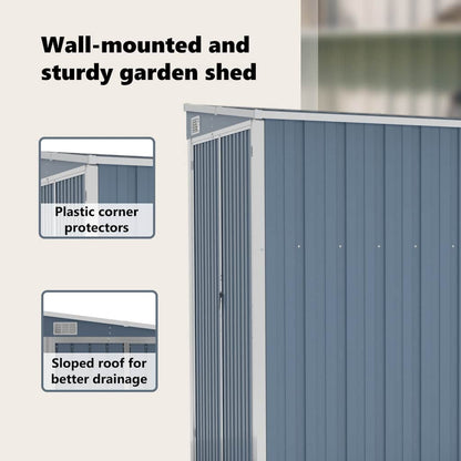 Wall-mounted Garden Shed Grey 118x194x178 cm Galvanised Steel