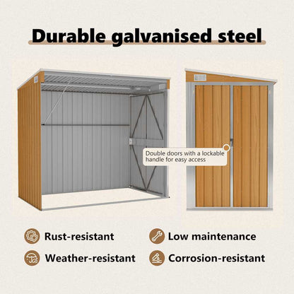 Wall-mounted Garden Shed Brown 118x194x178 cm Galvanised Steel