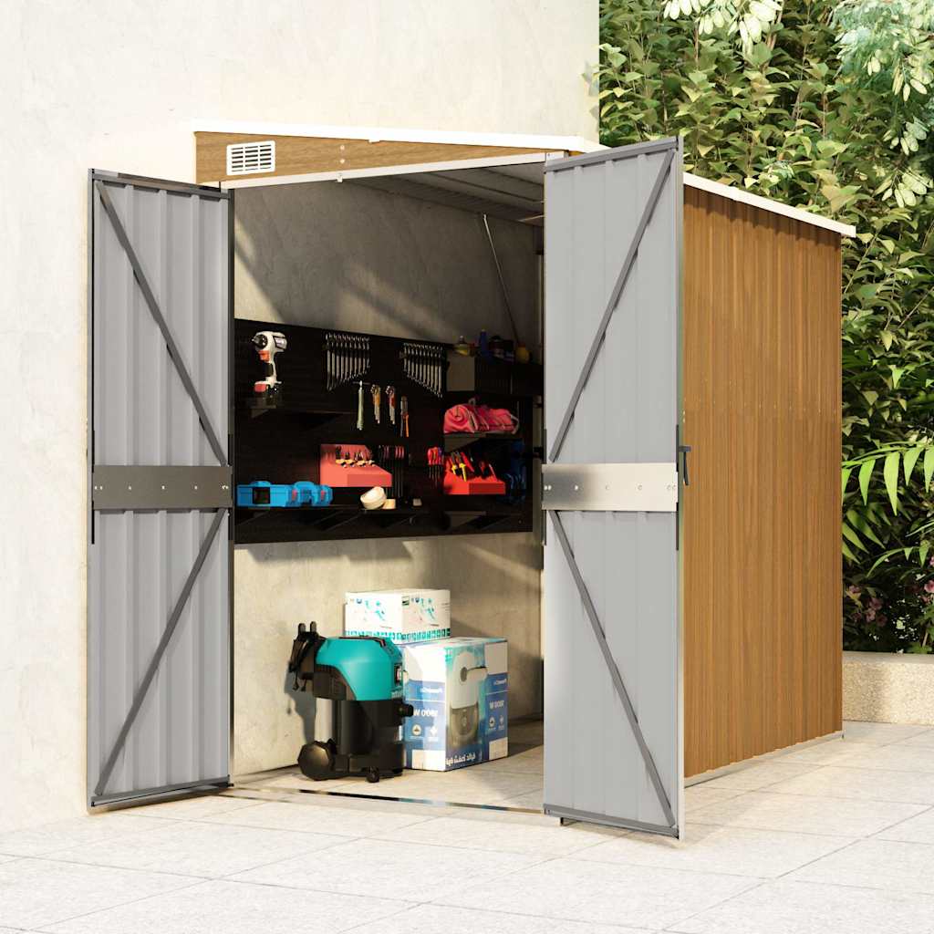 Wall-mounted Garden Shed Brown 118x194x178 cm Galvanised Steel