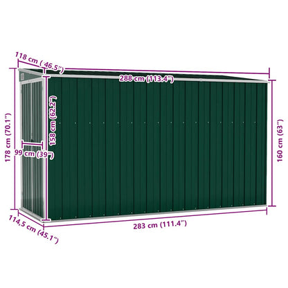Wall-mounted Garden Shed Green 118x288x178 cm Galvanised Steel