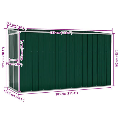 Wall-mounted Garden Shed Green 118x288x178 cm Galvanised Steel