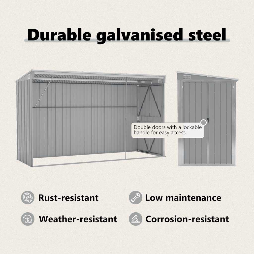 Garden Shed | Grey | Galvanised Steel | Large | Garden Shed | Rectangular