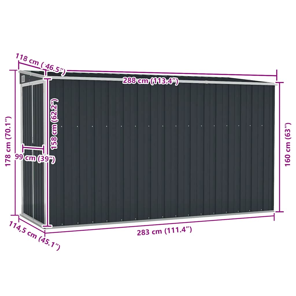 Wall-mounted Garden Shed Anthracite 118x288x178 cm Steel
