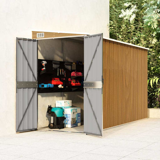 Garden Shed | Brown with wood look | Galvanised steel, metal
