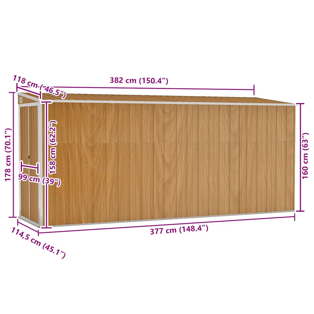 Garden Shed | Wood Look Brown | Galvanised steel | Large | Garden Shed