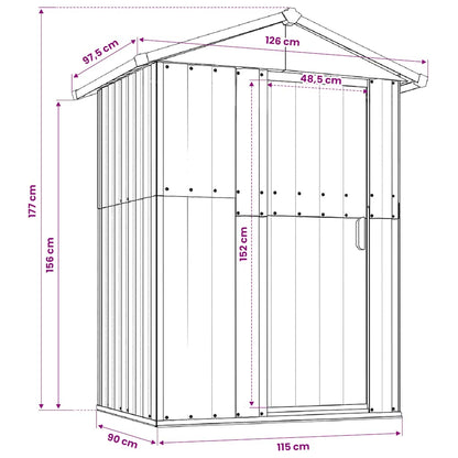 Garden Shed Grey 126x97.5x177 cm Galvanised Steel