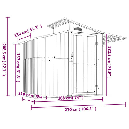 Garden Shed Anthracite 270x130x208.5 cm Galvanised Steel