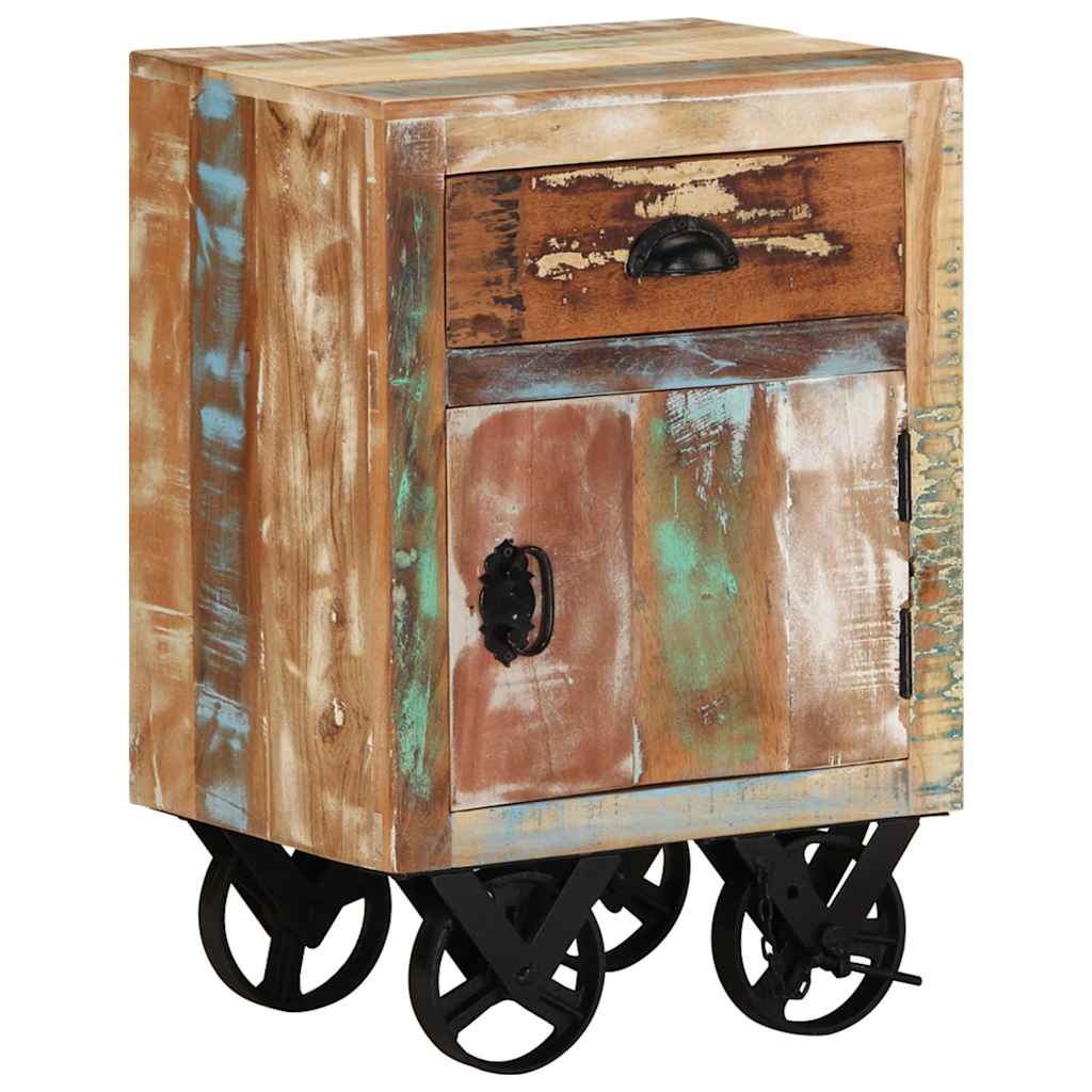 328316 vidaXL Bedside Cabinet with Wheels 40x30x57 cm Solid Reclaimed Wood