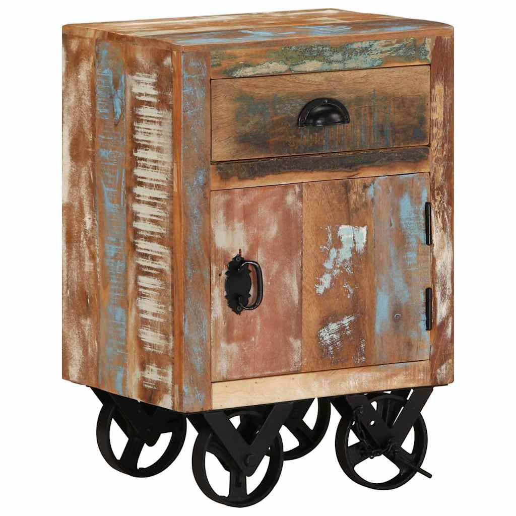 328316 vidaXL Bedside Cabinet with Wheels 40x30x57 cm Solid Reclaimed Wood