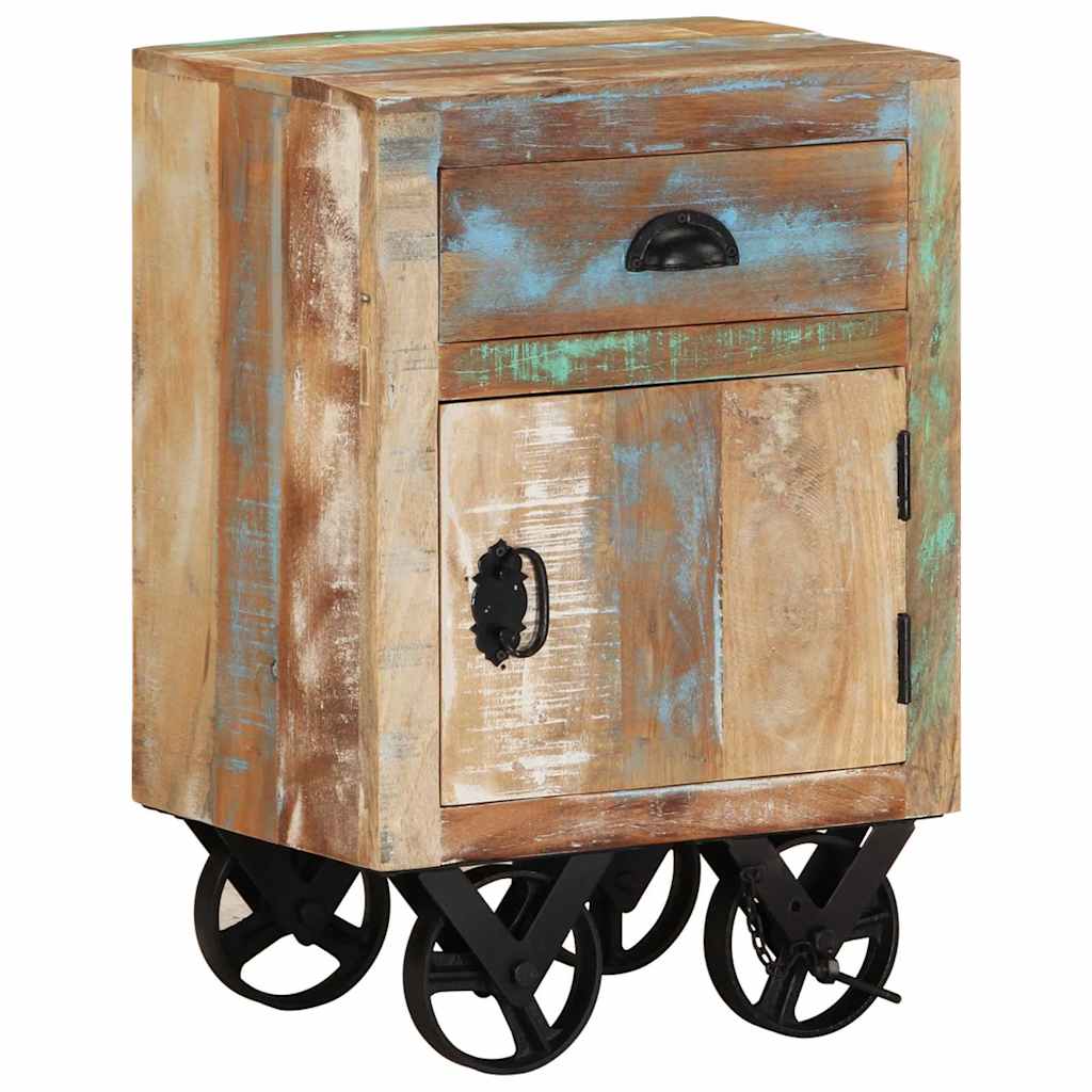 328316 vidaXL Bedside Cabinet with Wheels 40x30x57 cm Solid Reclaimed Wood