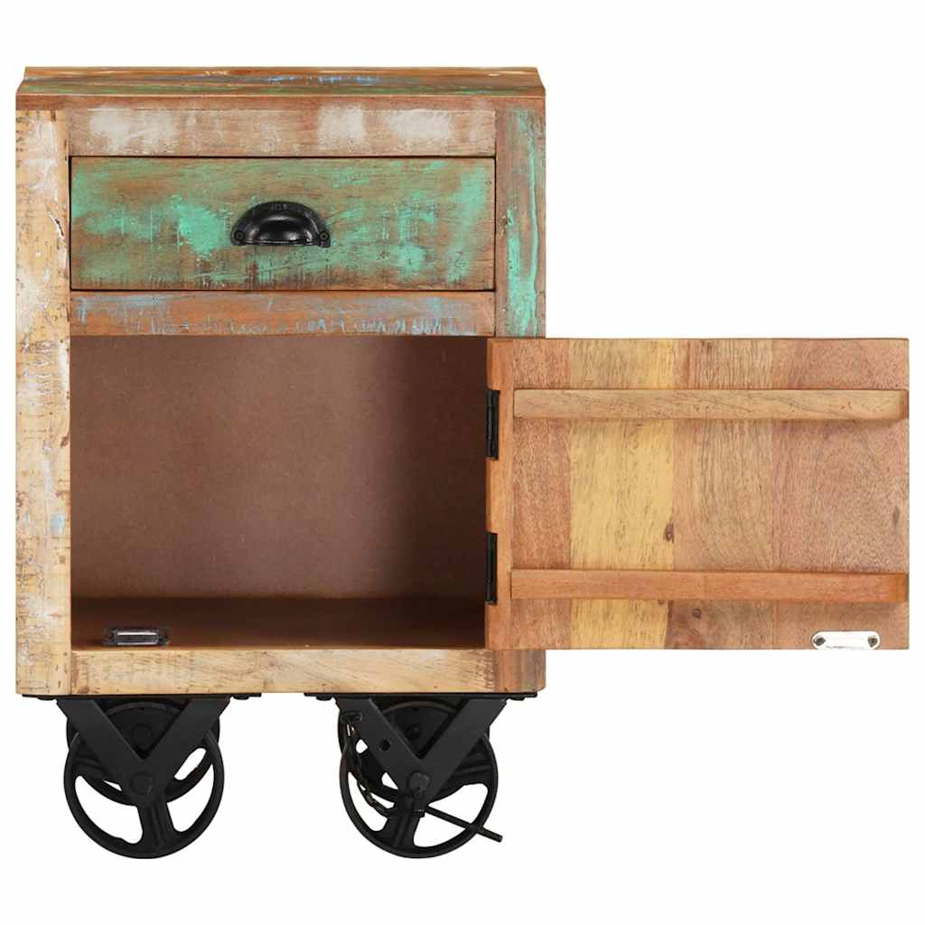 328316 vidaXL Bedside Cabinet with Wheels 40x30x57 cm Solid Reclaimed Wood
