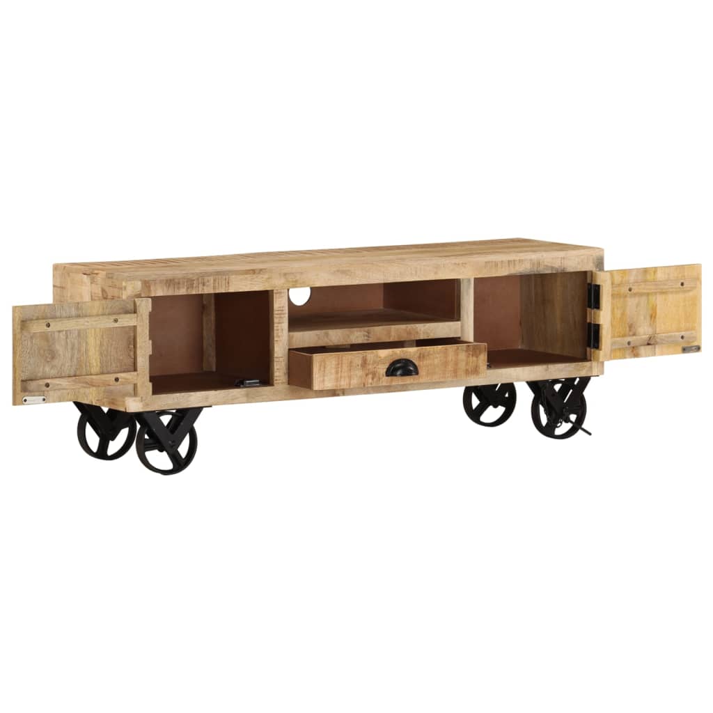 TV Cabinet with Wheels 110x30x37 cm Rough Mango Wood