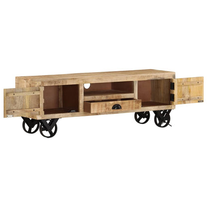 TV Cabinet with Wheels 110x30x37 cm Rough Mango Wood
