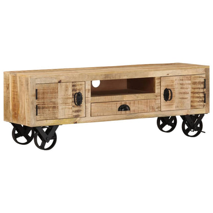 TV Cabinet with Wheels 110x30x37 cm Rough Mango Wood