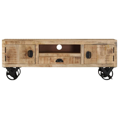 TV Cabinet with Wheels 110x30x37 cm Rough Mango Wood