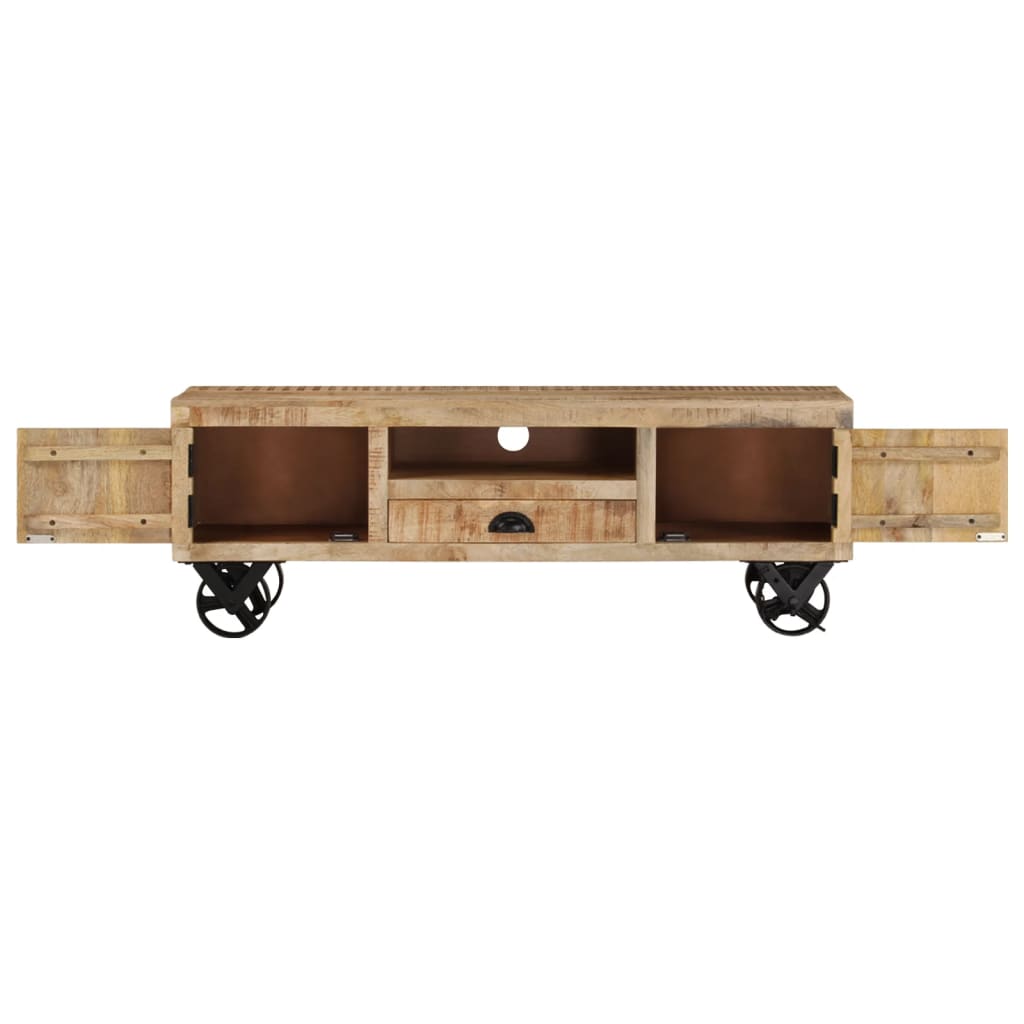 TV Cabinet with Wheels 110x30x37 cm Rough Mango Wood