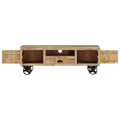 TV Cabinet with Wheels 110x30x37 cm Rough Mango Wood