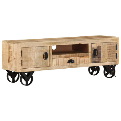 TV Cabinet with Wheels 110x30x37 cm Rough Mango Wood