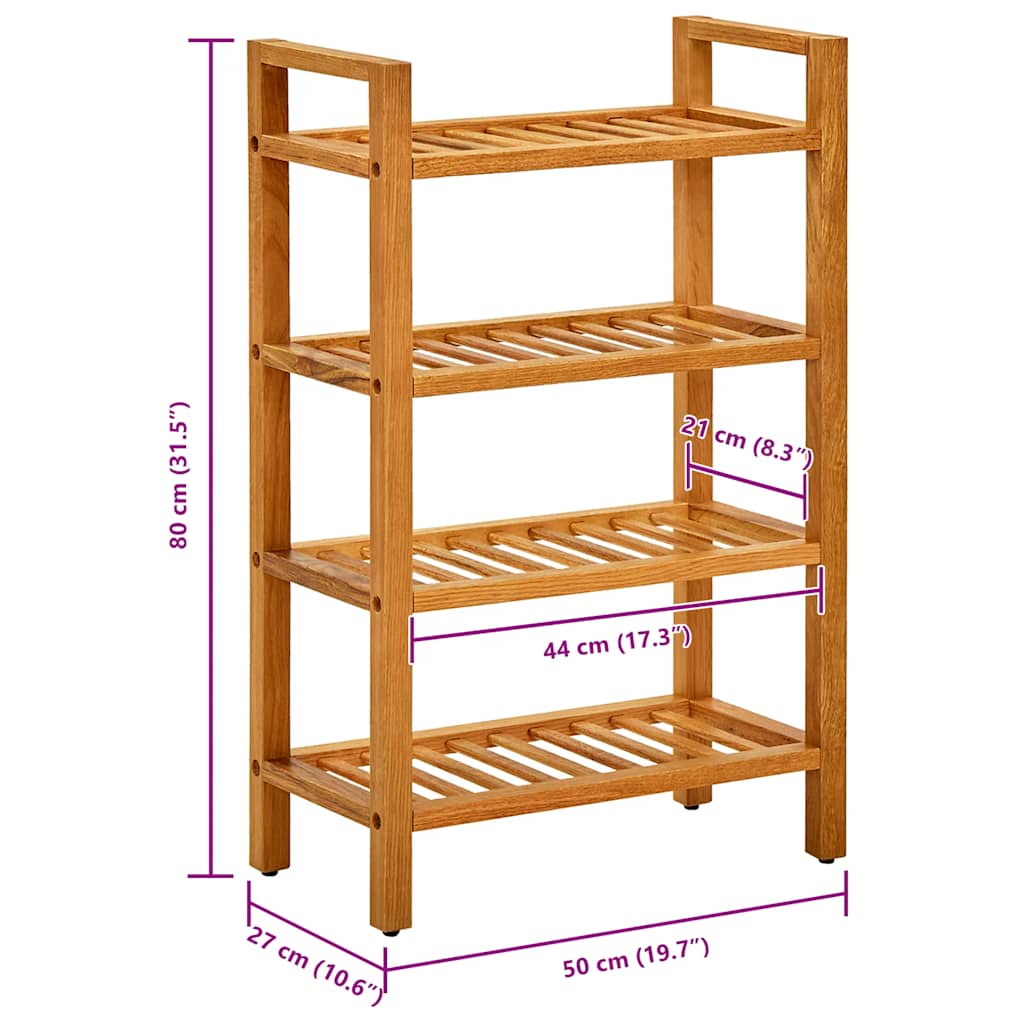Shoe Rack with 4 Shelves 50x27x80 cm Solid Oak Wood