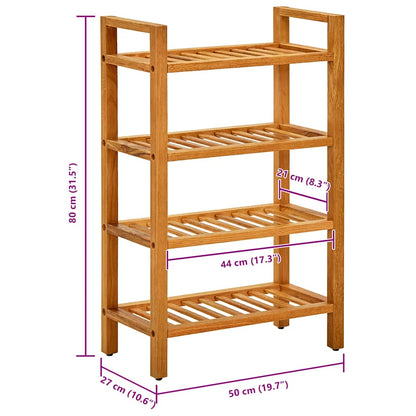 Shoe Rack with 4 Shelves 50x27x80 cm Solid Oak Wood